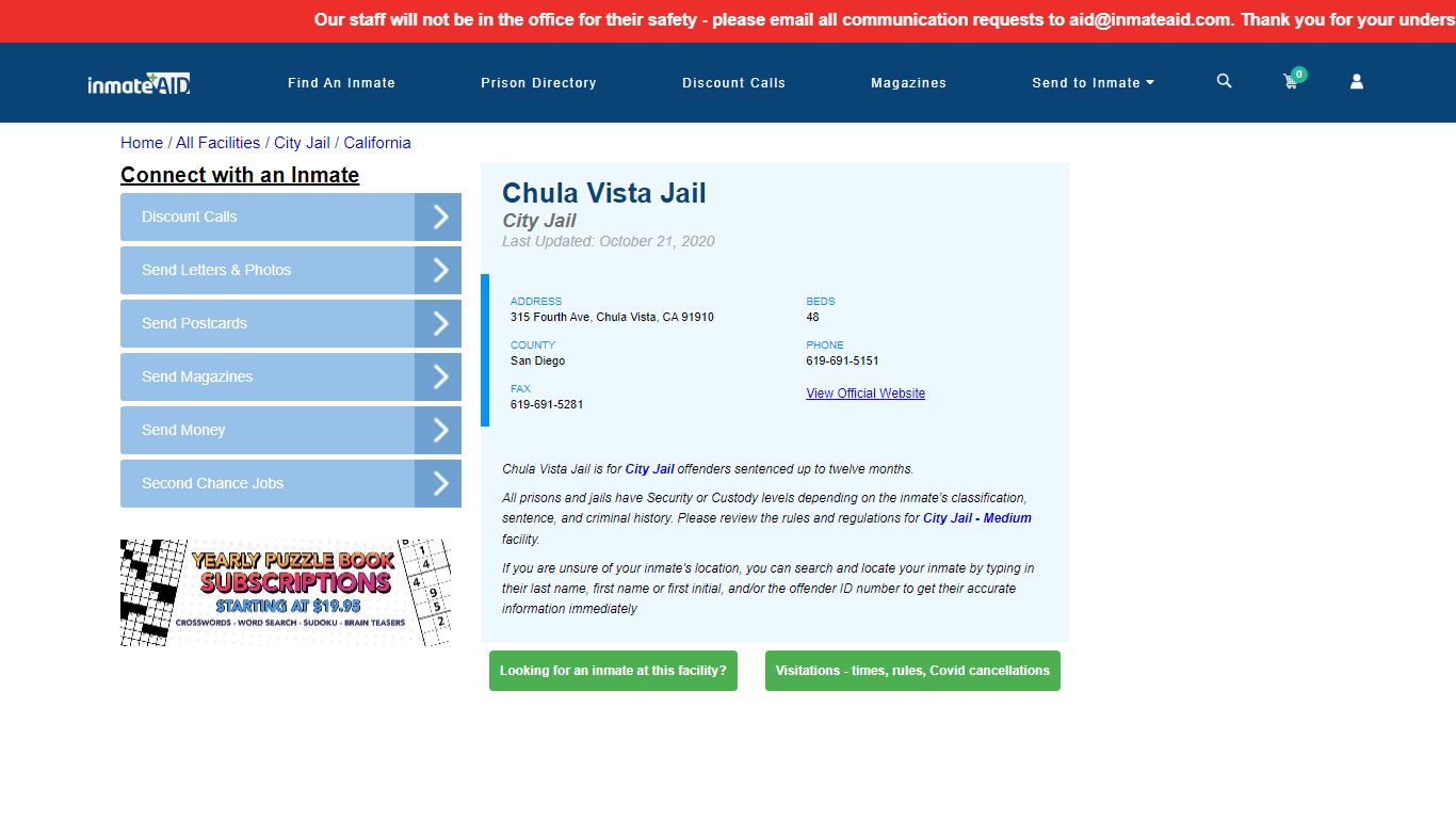 Chula Vista Jail | Inmate Locator